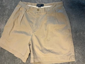 Polo Ralph Lauren Classic Chino Shorts Mens 32 Khaki Andrew 100% Cotton Pleated - Picture 1 of 10