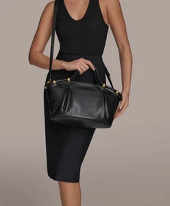 Donna Karan New York Chiffon Satchel Bag Black Gold - Picture 1 of 7