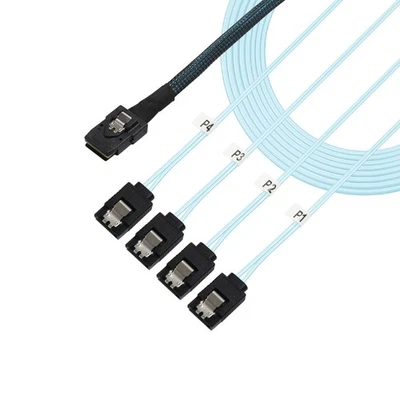 Mini-SAS Data Transfer Cable, SFF-8087 to 4 SATA Cable, 3.3ft, Blue - Image 1 of 4
