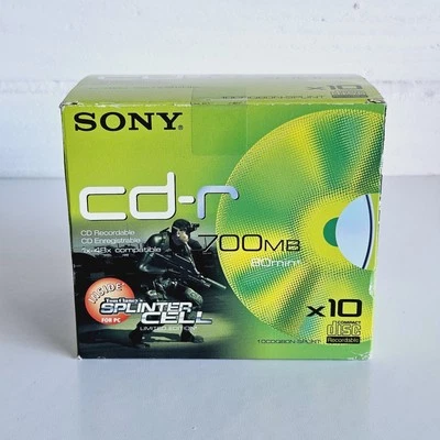 10 X Sony CD-R Blank CDs 1-48X Speed 700MB 80min & Splinter Cell Demo New Boxed - Image 1 of 3