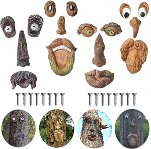 4 Pack Tree Faces Decor Outdoor with 16 Screws, Tree Face Outdoor Statues Old Ma - Picture 1 of 12