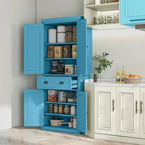 HOMCOM 72" Kitchen Pantry Cabinet Cupboard with Doors, Dark Blue - Picture 1 of 11