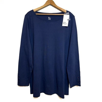 Kim Rogers Size 2X Tunic Top Navy Blue Button Cuff 100% Cotton Perfectly Soft - Image 1 of 4