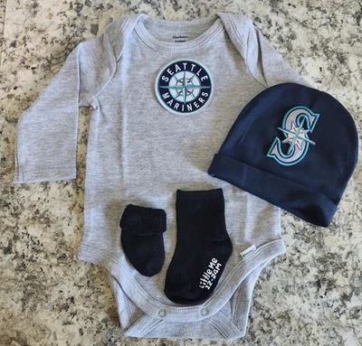 Mariners infant/baby clothes Seattle baseball baby gift Mariners take home - Image 1 of 2