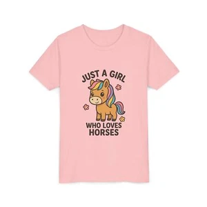 Just a Girl Who Loves Horses Youth Tee - Fun Animal Graphic T-Shirt for Kids - Picture 1 of 25