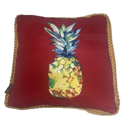 ALLEN ROTH Red Pineapple In/OutDoor Decor Throw Pillow Jute Trim 16 X 16 - Image 1 of 3