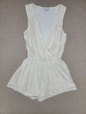 AMERICAN EAGLE Woman's XS Ivory Crochet Lace Shorts Jumper Lined Stretch Pull-On - Image 1 of 4