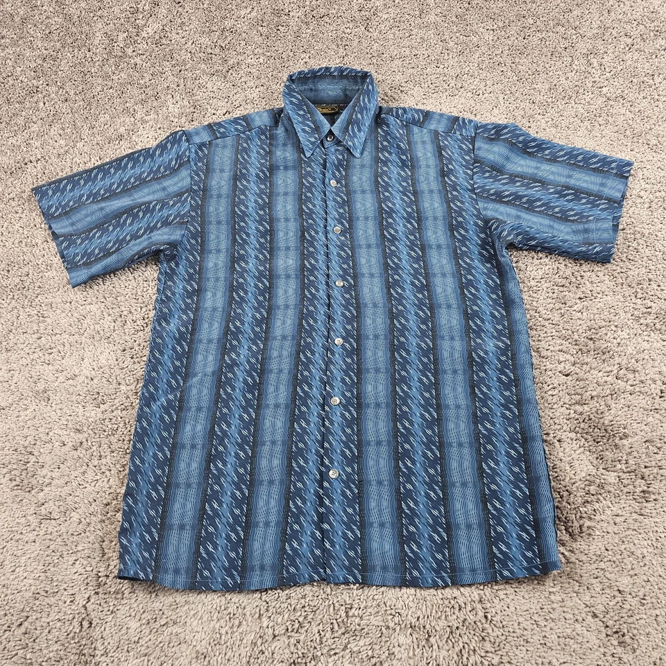 VINTAGE Monzini Shirt Mens Medium M Blue Abstract Short Sleeve Breathable USA - Image 1 of 4