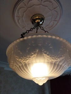 1930 s Art deco plafonnier pendant ceiling light satinated glass bowl - Picture 1 of 7