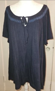* MOSSIMO dunkelblau Bauern Boho gesmokter Pullover Oberteil Damen Plus 28W 30W - Bild 1 von 7