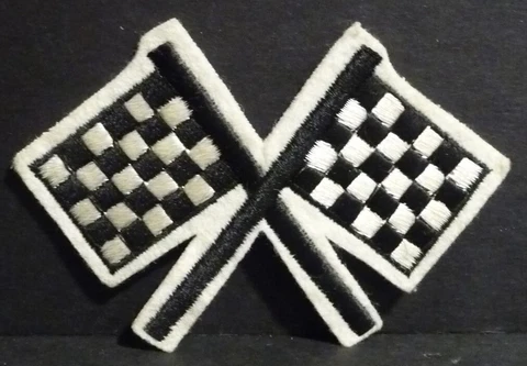 1970's Embroidered Cloth Cross Checkered Flags Emblem Patch Indianapolis Racing Cover