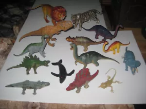 Lote de 14 figuras - World Dinosaur Toys Inc León Tigre articulado T-Rex + Wind-up Tri - Imagen 1 de 4