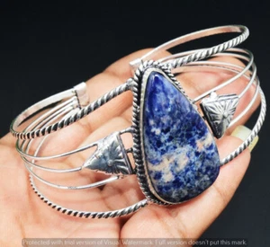 Sodalite Gemstone Ethnic Handmade Adjustable Bangle Jewelry 27GM GBN-11122 - Picture 1 of 1