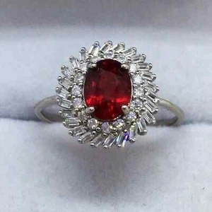 4.00 Ct Real Natural Ruby Diamond Engagement Beautiful Ring 14K Solid White Gold - Picture 1 of 6