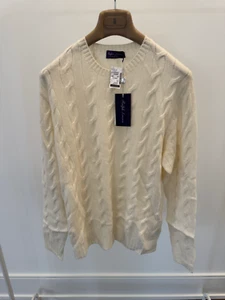 BRAND NEW Ralph Lauren Purple Label Whit 100% Cashmere Cable Knit Sweater Size L - Picture 1 of 3