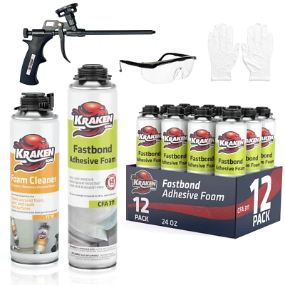 Kraken Bond Fastbond Adhesive Gun Foam 24oz 12 Pack – Gun Included Set - Image 1 of 4