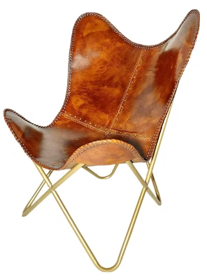 Silla Mariposa Brazo Relajante Cuero Vintage Asiento Plegable Moderno Eslinga Acento Salón Foto 1 de 4