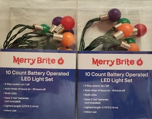 Merry Brite 10 Count Battery LED Light Set 3 Ft Multicolor Globe Style Lot Of 2 - Picture 1 of 14