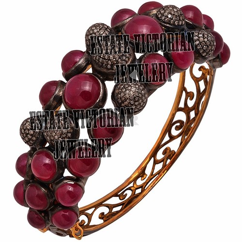 VALENTINO Splendido Bracciale Vittoriano Argento Borchiato Diamante Rubino Taglio Rosa 4.07ctw Gioielli