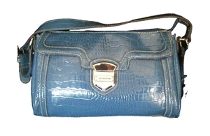 Bolso de hombro LIZ CLAIBORNE azul charol polivinilo con cierre de cremallera - BUEN estado.! - Imagen 1 de 9