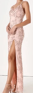 Women’s NWT Blissful Blossoms Blush Pink Sequin Backless Maxi Dress Size Medium - Picture 1 of 7