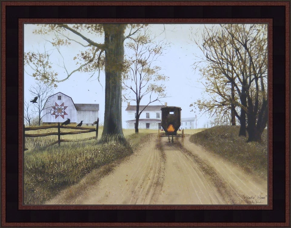 FOTO ENMARCADA HEADIN' HOME de Billy Jacobs 15x19 Amish caballo buggy granja granero Foto 1 de 1