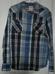 CAMISA A PRESIÓN VINTAGE TALLA L PARA HOMBRE LEVI'S a cuadros perla occidental ~ poliéster y algodón - Imagen 1 de 4