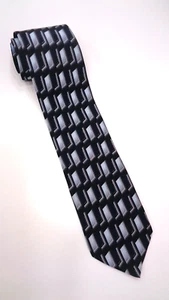 ALEXANDER JULIAN COLOURS 100% Silk Necktie USA Designer Geometric Blue/Black EUC - Picture 1 of 6