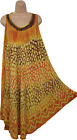 Boho Batik Dress Tunic Summer Sleeveless Embroidered Holiday Yellow One size 