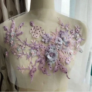 Pearl Beaded 3D Flowers Lace Applique Wedding Dress Decor Floral Patch Costume - Picture 1 of 24