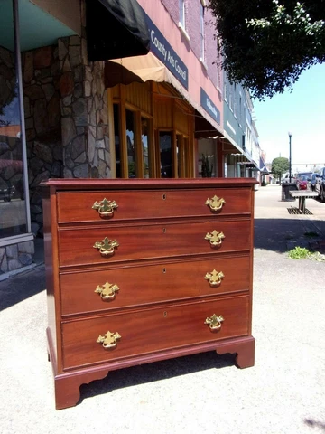 English Mahogany Chippendale Four Drawer Chest with Brass Hardware 18thc Cover