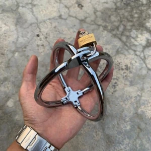Roleplay Metal Steel Cross Handcuffs Lockable Wrist Restraints Shackle Cuff BDSM - Picture 1 of 12