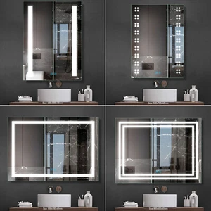 Illuminated Bathroom Mirror With Led Lights Anti Fog Demister Pad Wall Mounted - Picture 1 of 83