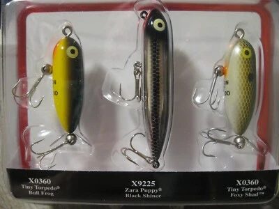Paquete de señuelos de pesca Heddon X0360 y X9225 triple amenaza pequeño torpedo Zara cachorro Foto 1 de 4