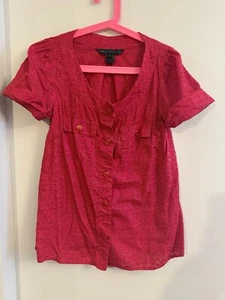 Marc By Marc Jacobs Women Size 6 Red Button Up Top Floral Jacquard Blouse - Picture 1 of 6
