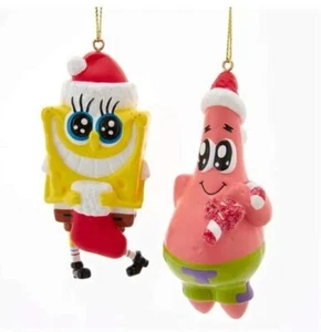 Kurt Adler Spongebob Squarepants and Patrick with Santa Hats Ornaments Set of 2 - Picture 1 of 1