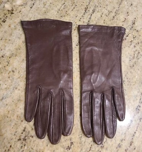 Vintage Womens Size S 6.5 Brown Soft Leather Silk Lined 8.5" Short Gloves - Picture 1 of 14