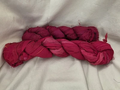 100g Recycled Sari Silk Ribbon Yarn, Lot Of 2, Red - Image 1 of 2