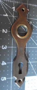 Brass lock cover plate 11/16" dia. knob hole 1 1/2"x5 1/2" 2 1/4" drop - Picture 1 of 2