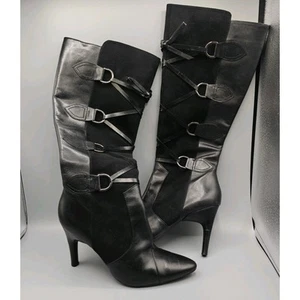 Via Spiga Knee Boots Womens Lyon Black Suede Leather Corset Full Zip Heels 8.5M - Picture 1 of 11