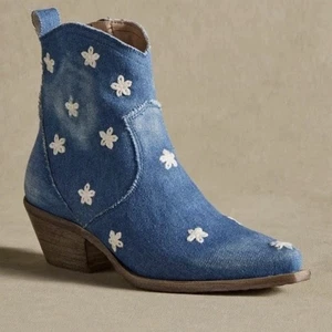 NEW Sundance Western Sojourner Boots Women’s 38 (8) Denim Cowgirl Boho Western - Picture 1 of 12