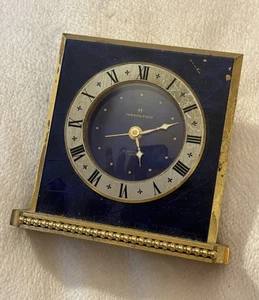 Vintage Hamilton 8 Day 7 Jewel Brass Enamel Desk Clock Swiss Made Not-running - Picture 1 of 12