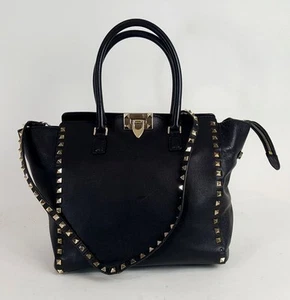 Valentino Garavani Black Rockstud Medium Leather Top Handle Crossbody Bag - Picture 1 of 10