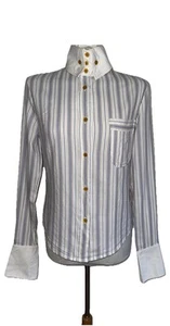 BLUSA VIVIENNE WESTWOOD AÑOS 90 AZUL ALGODÓN RAYAS CUELLO ALTO TALLA 14 - Imagen 1 de 14