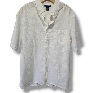 Lands’ End Men’s White Short Sleeve Seersucker Shirt Cotton Casual Summer Top L - Picture 1 of 8