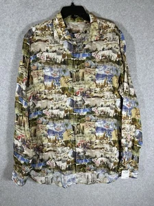 STENSTROMS Mens LINEN Shirt Surf Shack Surf Scene Print Floral XL Fitted Body - Picture 1 of 17