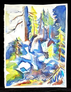 Mountain Landscape Painting 11" X 15" Watercollor PNW Mountain Stream Signed - Picture 1 of 3