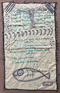 Vtg 1970s Embroidery Hippie Wall Art Handmade Recipe for Happiness Needlepoint - Picture 1 of 8