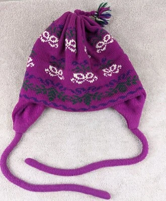 Sombrero de esquí de piel de tortuga adulto OSFA púrpura oreja tejido mezcla de lana pompón invierno Foto 1 de 4