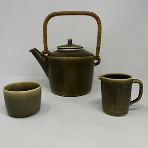 1950s Palshus Frode Bahnsen Danish Pottery Teapot Set Green Signed DLS 1186 - Picture 1 of 18